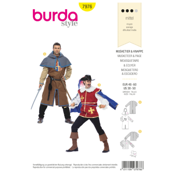 Patron Burda 7976 Mousquetaire & Ecuyer, en français