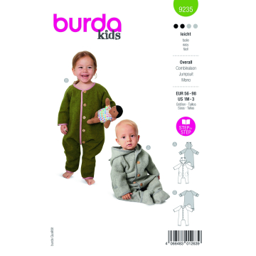 Patron Burda 9235 combinaison bébé, taille 56-98, en français