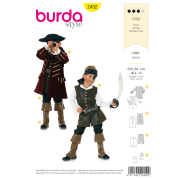 Naaipatroon Burda 2452, kinderkostuum: piraat, Dui/En/Fr
