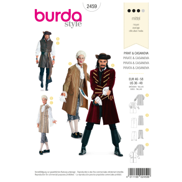 Patron Burda 2459 Déguisement Pirate et Casanova, en français