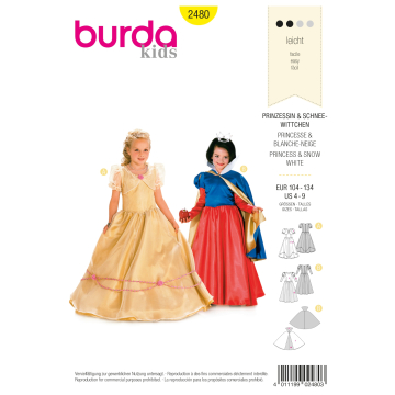 Patron Burda 2480 Déguisement Princesse et Blanche Neige, en français