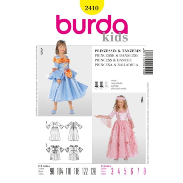 Naaipatroon Burda 2410, kinderkostuum: prinses & danser, Dui/En/Fr