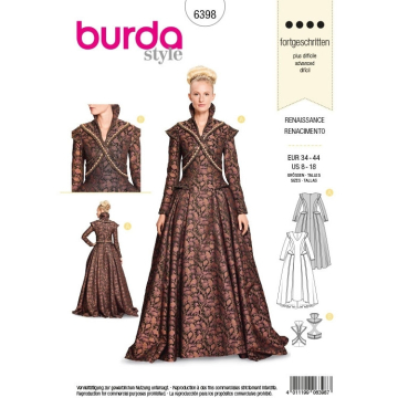 Sewing pattern Burda 6398, renaissance dress, En/Ger/Fr