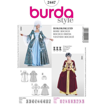 Patron Burda 2447 Déguisement Robe historique rococo, en français