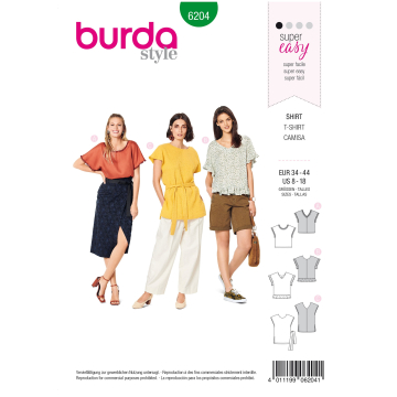 Naaipatroon shirt, Burda 6204, Nl/Dui/En/Fr