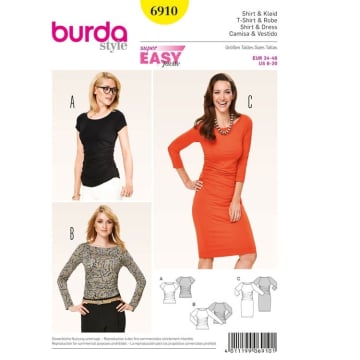 Schnittmuster Shirt, Kleid mit Raglanärmeln, Burda 6910