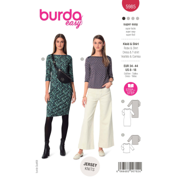 Naaipatroon shirt en jurk, Burda 5985, NL/Dui/En/Fr