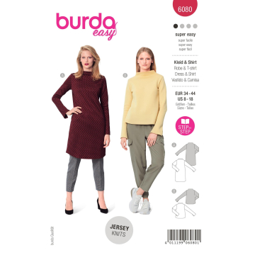 Naaipatroon shirt en jurk, Burda 6080, Nl/Dui/En/Fr