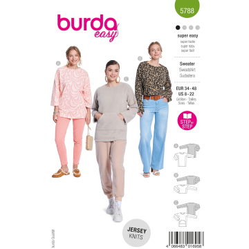 Naaipatroon Sweatshirt Dames Burda 5788, NL/DE/GB/FR