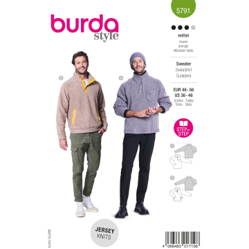 Naaipatroon Sweater Heren, Burda 5791, Nl/Dui/En/Fr