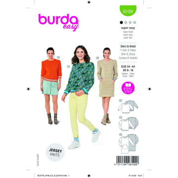 Naaipatroon sweatshirt en jurk, Burda 6109, Nl/Dui/En/Fr