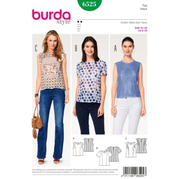 Naaipatroon topje en blouse , Burda 6525, Nl/Dui/En/Fr