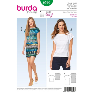 Naaipatroon topje en jurk, Burda 6540, Nl/Dui/En/Fr