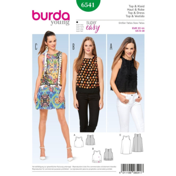Patron Burda 6541 Top, robe, sans manches, en français