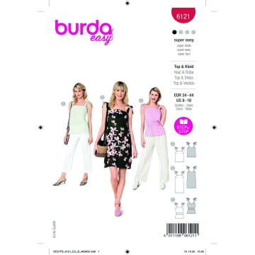 Naaipatroon topje en jurk, Burda 6121, Nl/Dui/En/Fr