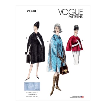 Naaipatroon Vogue 1838 Vintage-Cape, maat 34-42, Dui/En/Fr