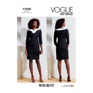Naaipatroon Vogue 1858 designer jurk, maat 34-42, Dui/En/Fr