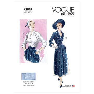 Naaipatroon Vogue 1863 vintage jurk, maat 32-40, Dui/En/Fr