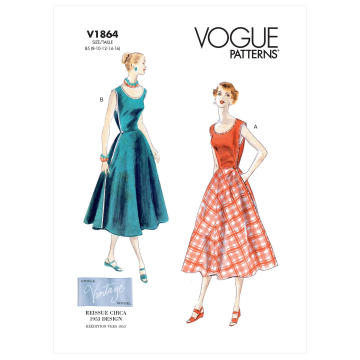 Patron Vogue 1864 robe vintage, taille 34-42, en français
