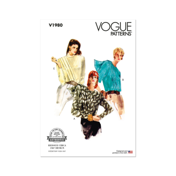 Naaipatroon Vogue 1980 Vintage blouse, maat 34-42 Dui/En/Fr