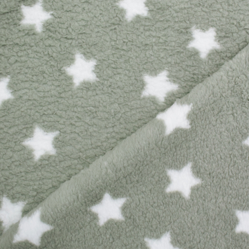 Sherpa fleece stof Stars, grijsgroen