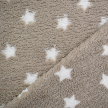 Sherpa fleece stof Stars, lichtbruin