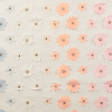 Tissu tulle souple fleurs, blanc