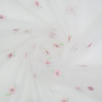 Tulle souple Embroidery Flowers, blanc