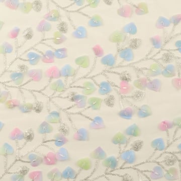 Tissu tulle souple Leaves, blanc