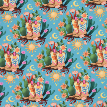 Tissu sweat léger bio Albstoffe Hamburger Liebe Western Fairy Tales Cowgirls, turquoise