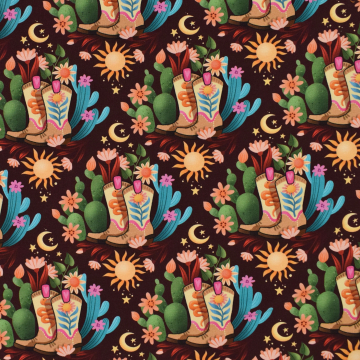 Tissu sweat léger bio Albstoffe Hamburger Liebe Western Fairy Tales Cowgirls, marron