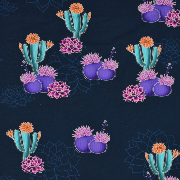 Tissu sweat léger bio Albstoffe Hamburger Liebe Western Fairy Tales Prairie Blossom, bleu foncé