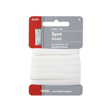 Bande élastique Sport 5 m, 8 mm, blanc
