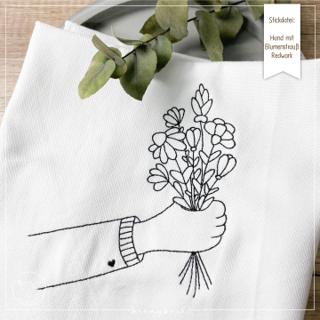 Fichier modèle broderie Main avec bouquet de fleurs Beemybear
