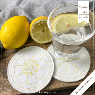 Fichier modèle broderie Sous-verre rondelles de citron sur feutrine Beemybear