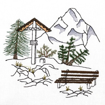 Fichier modèle broderie Montagne avec croix Fadenstark