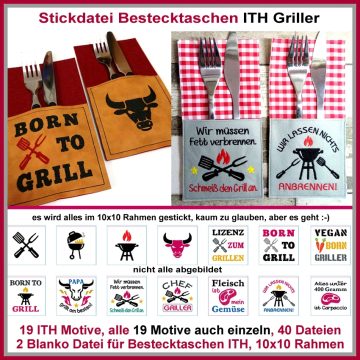 Stickdatei Rock Queen Griller Bestecktaschen ITH Griller
