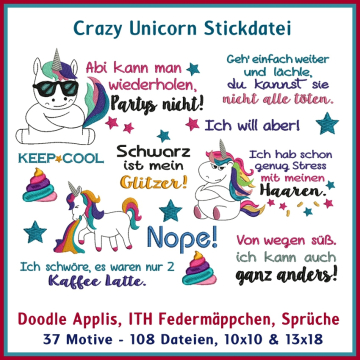 Stickdatei Rock Queen Crazy Unicorn