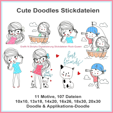 Stickdatei Rock Queen Cute Doodles