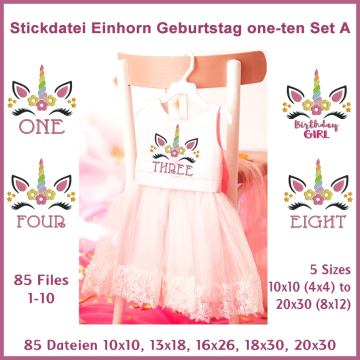 Stickdatei Rock Queen Einhorn Geburtstagsset A