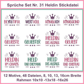 Stickdatei Rock Queen Heldin Sprüche Set 31