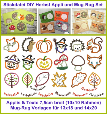 Stickdatei Rock Queen Herbst Appli und MugRug Set