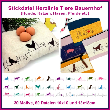 Stickdatei Rock Queen Herzlinien Tiere