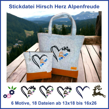 Borduurbestand Rock Queen Hirsch Herzen Alpenfreunde, Duits