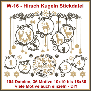 Stickdatei Rock Queen Hirsch-Kugeln, Duits