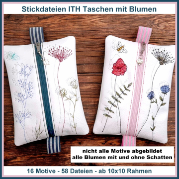 Stickdatei Rock Queen ITH Taschen mit Blumen, german
