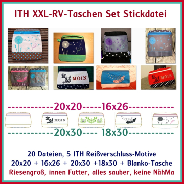 Stickdatei Rock Queen ITH XXL Reißverschluss Taschen Set