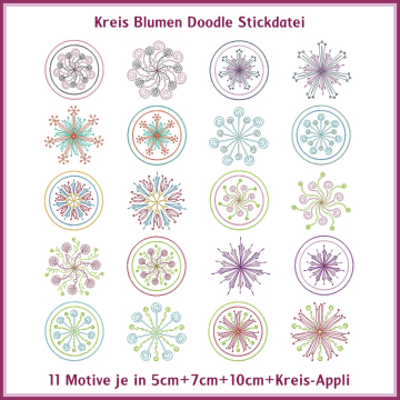 Stickdatei Rock Queen Kreis Blumen Doodle
