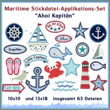 Stickdatei Rock Queen Martimes Set Ahoi Kapitän