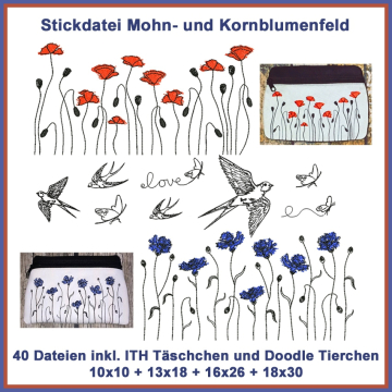 Stickdatei Rock Queen Mohn- und Kornblumen